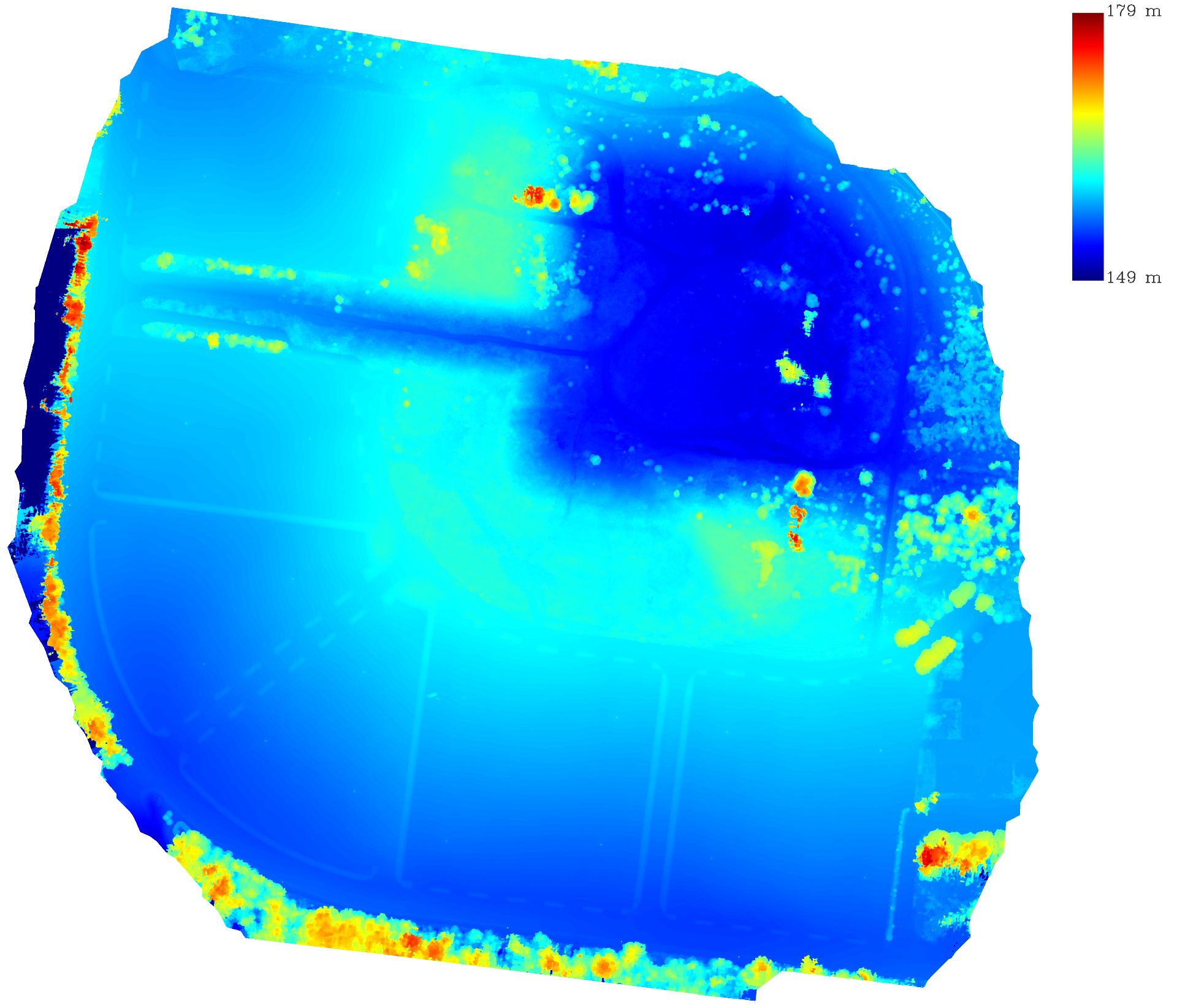 Digital Surface Model of the same site showing elevation from 149m to 179m